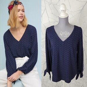 Maeve Navy Polkadot Tie Wrist Rita V-Neck Blouse